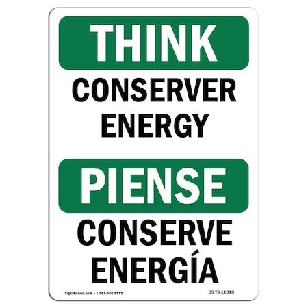 Signmission OSHA THINK, 3.5" Height, Decal, 5" x 3.5", Landscape, PK10, Conserve Energy Bilingual OS-TS-D-35-L-11818-10PK